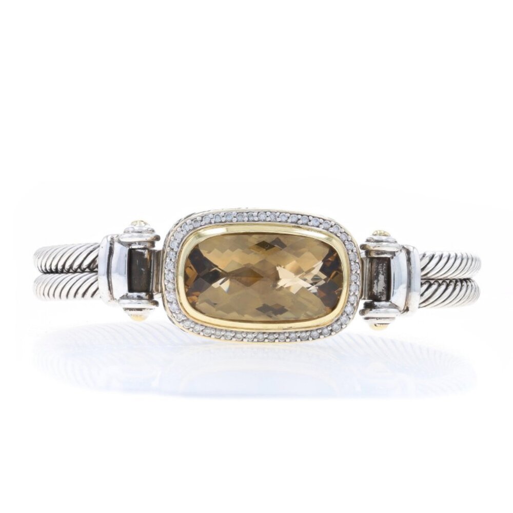David Yurman Noblesse Lemon Quartz Diamond Bangle Bracelet 6 1/2" - 925 Gold 18k